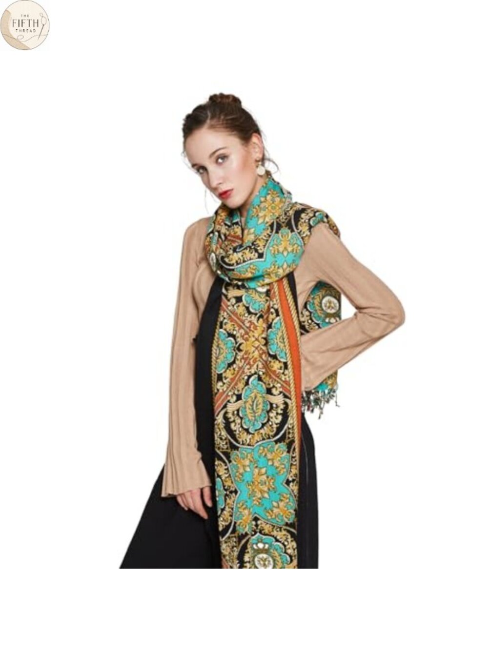 100% Merino Wool Oversized Pashmina Shawl Wrap with Tassels Travel Blanket